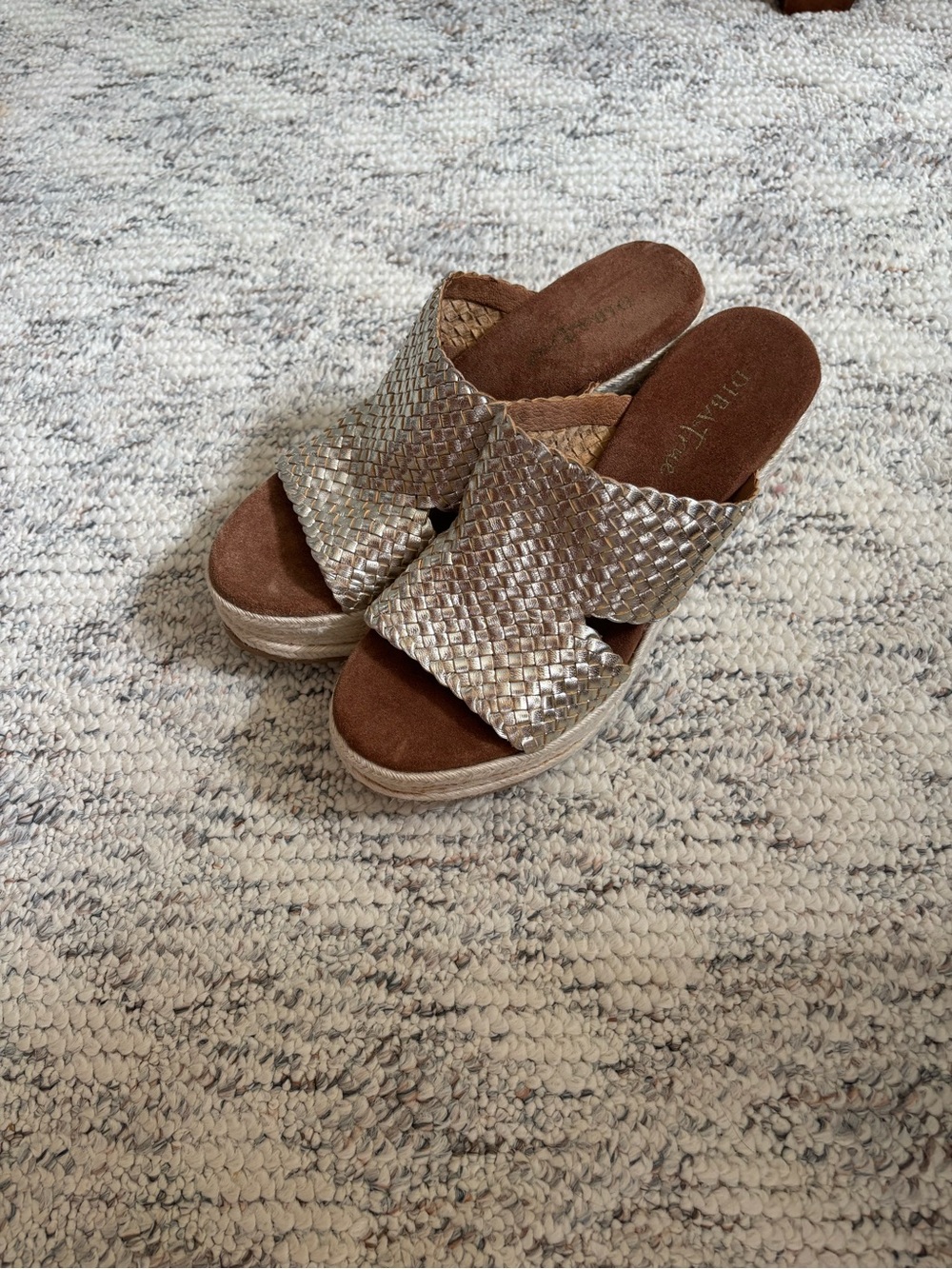 Metallic Woven Slide Wedge Sandals - Bronze
